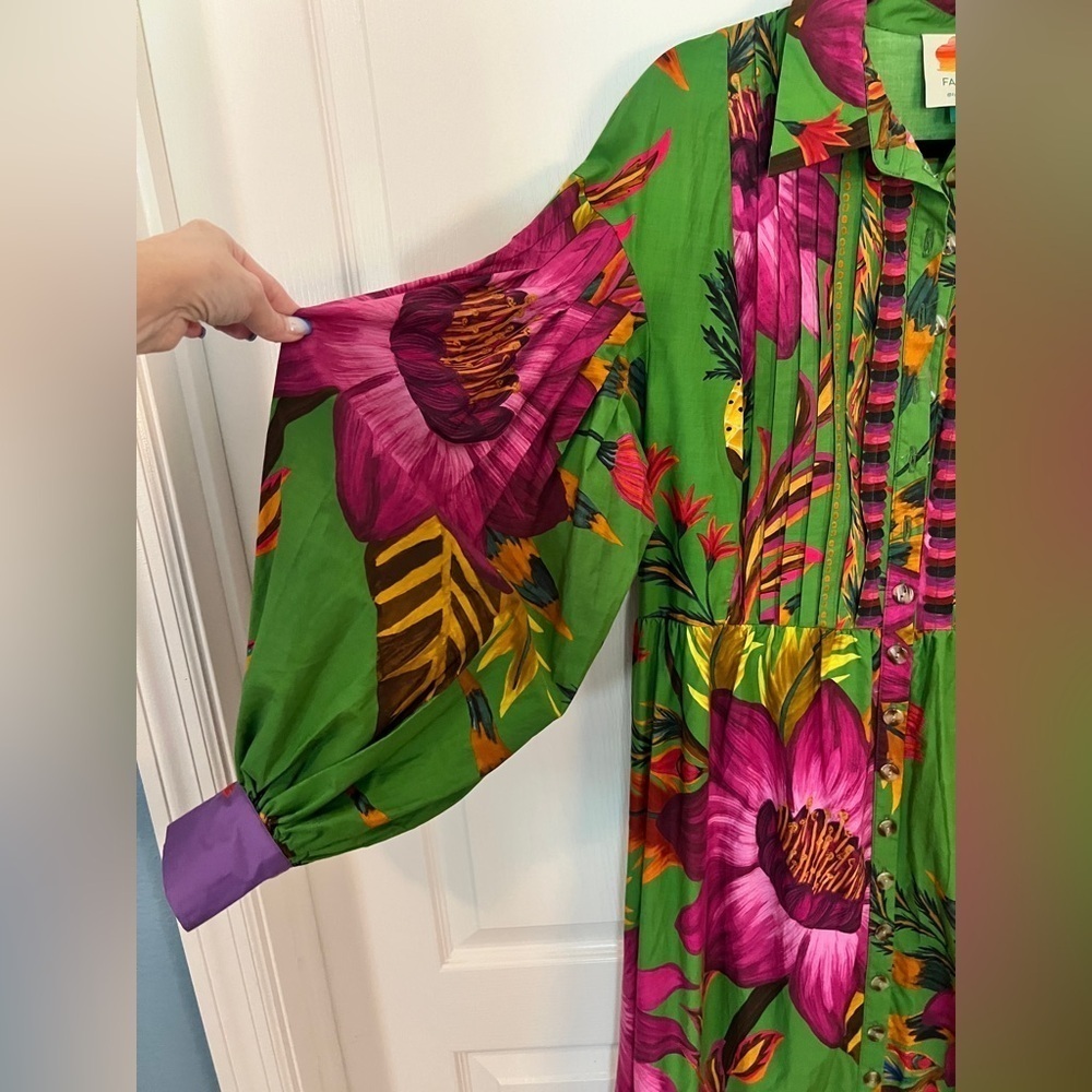 FARM RIO M Flowers Balloon Sleeve Maxi ShirtDress - Picture 4 of 16